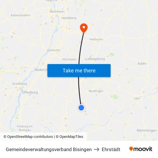 Gemeindeverwaltungsverband Bisingen to Ehrstädt map