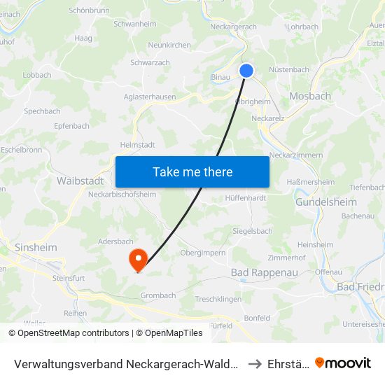 Verwaltungsverband Neckargerach-Waldbrunn to Ehrstädt map