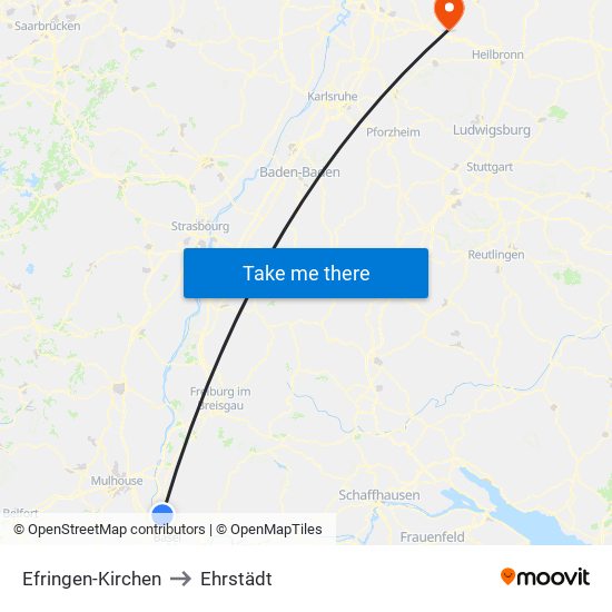 Efringen-Kirchen to Ehrstädt map