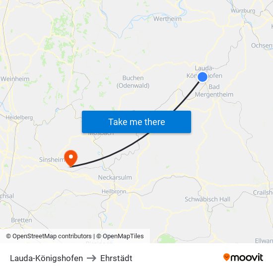 Lauda-Königshofen to Ehrstädt map