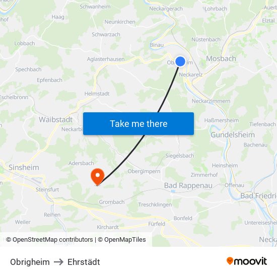 Obrigheim to Ehrstädt map
