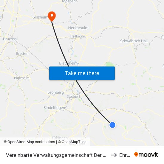 Vereinbarte Verwaltungsgemeinschaft Der Stadt Weilheim An Der Teck to Ehrstädt map