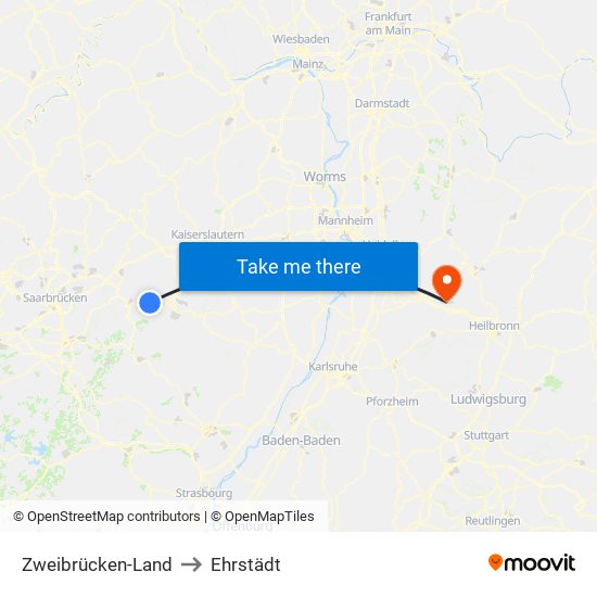 Zweibrücken-Land to Ehrstädt map