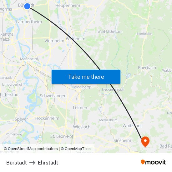 Bürstadt to Ehrstädt map