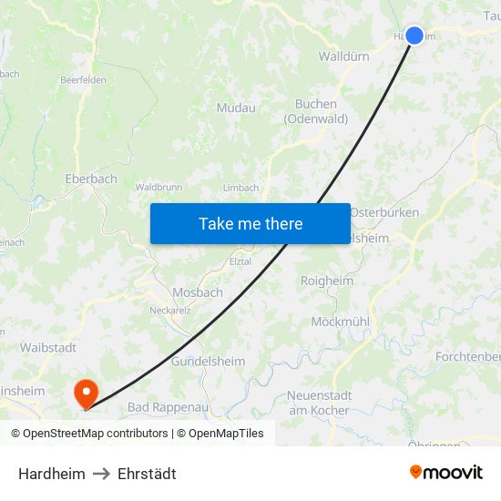 Hardheim to Ehrstädt map