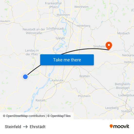 Steinfeld to Ehrstädt map