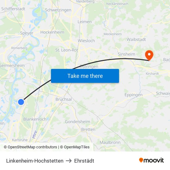 Linkenheim-Hochstetten to Ehrstädt map