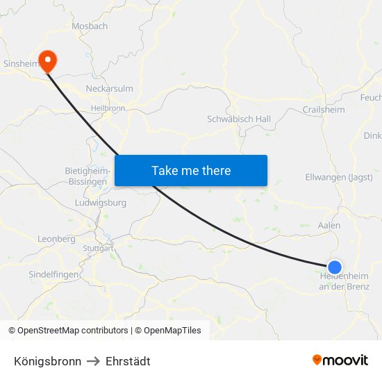 Königsbronn to Ehrstädt map