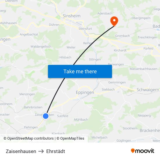 Zaisenhausen to Ehrstädt map