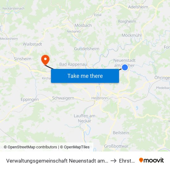 Verwaltungsgemeinschaft Neuenstadt am Kocher to Ehrstädt map