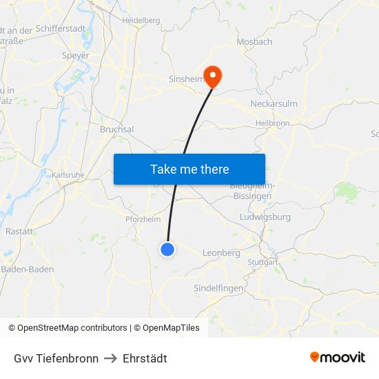 Gvv Tiefenbronn to Ehrstädt map