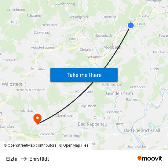 Elztal to Ehrstädt map