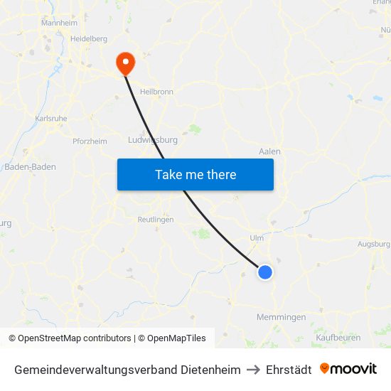 Gemeindeverwaltungsverband Dietenheim to Ehrstädt map