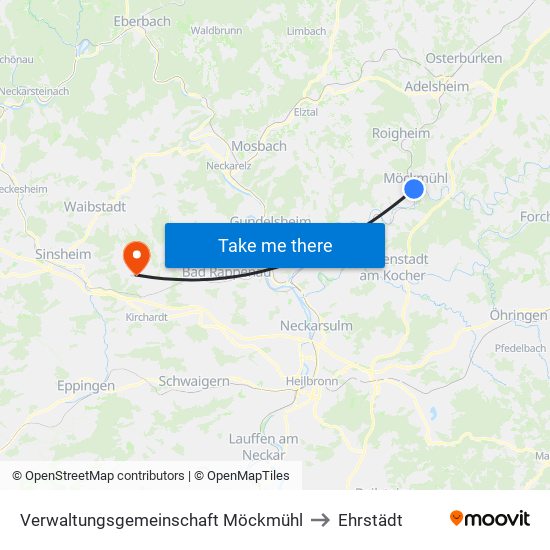 Verwaltungsgemeinschaft Möckmühl to Ehrstädt map