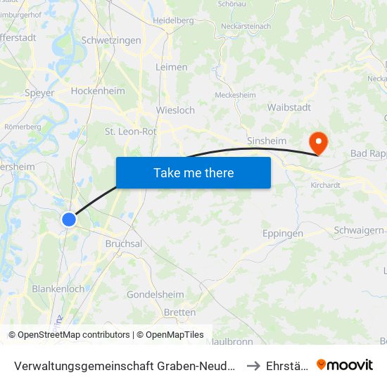 Verwaltungsgemeinschaft Graben-Neudorf to Ehrstädt map