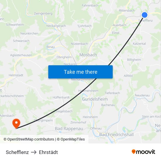 Schefflenz to Ehrstädt map