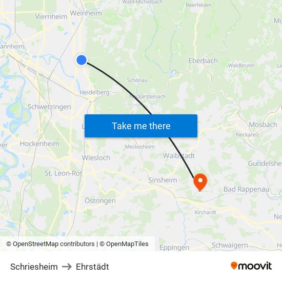 Schriesheim to Ehrstädt map