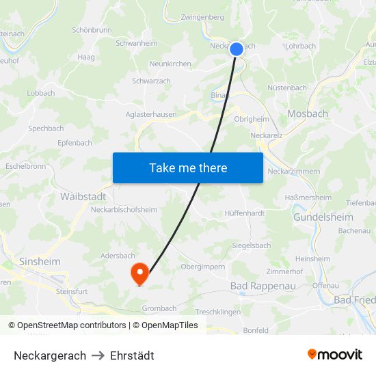 Neckargerach to Ehrstädt map