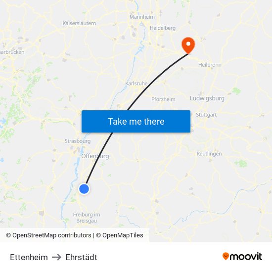 Ettenheim to Ehrstädt map