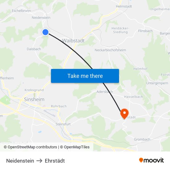Neidenstein to Ehrstädt map