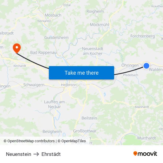 Neuenstein to Ehrstädt map