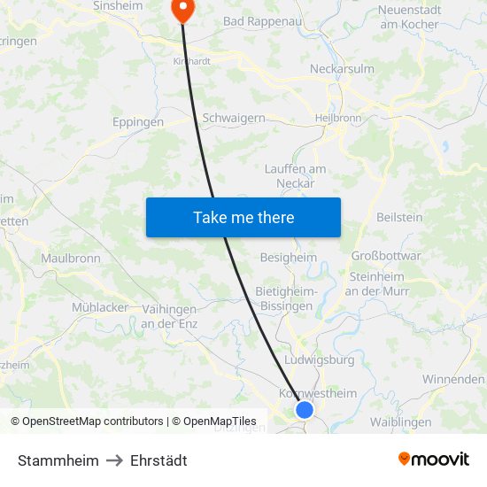 Stammheim to Ehrstädt map