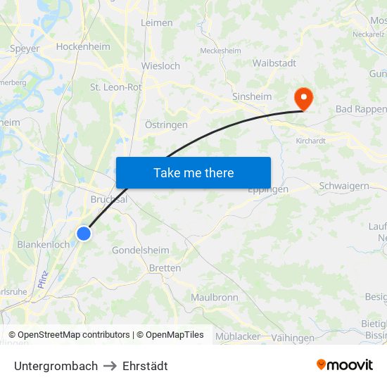 Untergrombach to Ehrstädt map