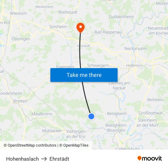 Hohenhaslach to Ehrstädt map