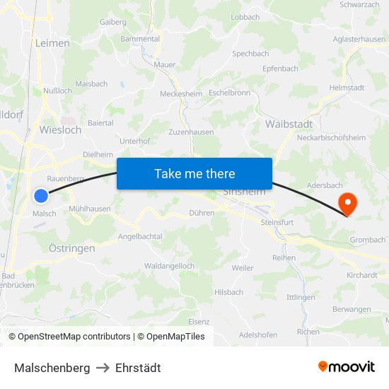 Malschenberg to Ehrstädt map