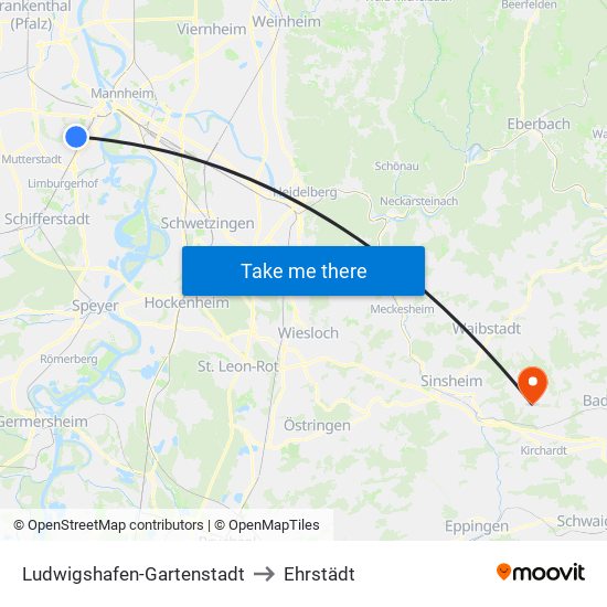 Ludwigshafen-Gartenstadt to Ehrstädt map