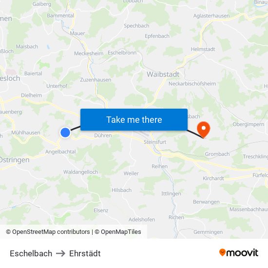 Eschelbach to Ehrstädt map