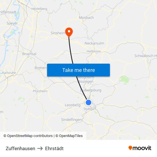 Zuffenhausen to Ehrstädt map