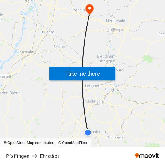 Pfäffingen to Ehrstädt map