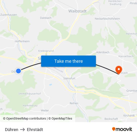 Dühren to Ehrstädt map