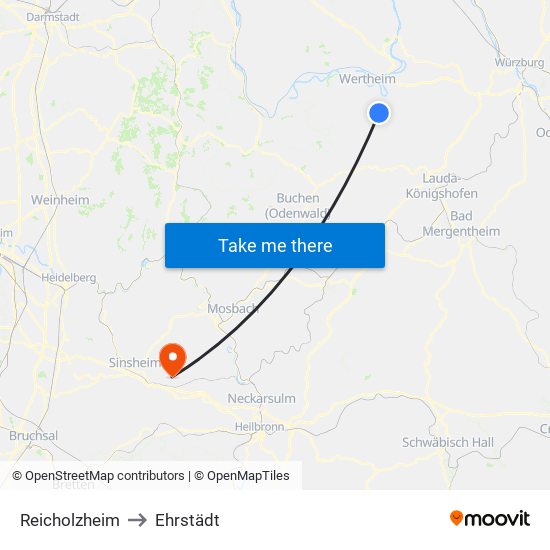 Reicholzheim to Ehrstädt map