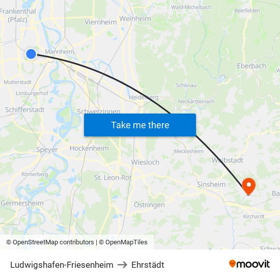 Ludwigshafen-Friesenheim to Ehrstädt map