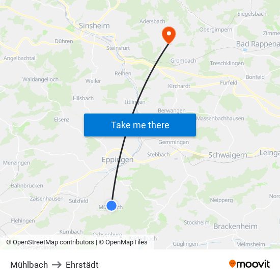 Mühlbach to Ehrstädt map
