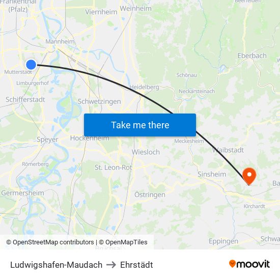 Ludwigshafen-Maudach to Ehrstädt map