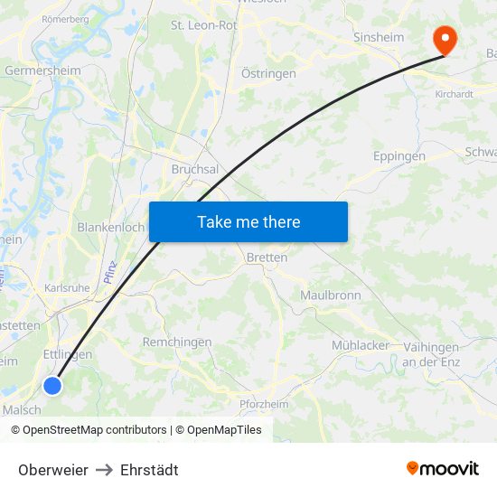 Oberweier to Ehrstädt map