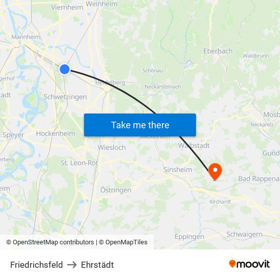 Friedrichsfeld to Ehrstädt map