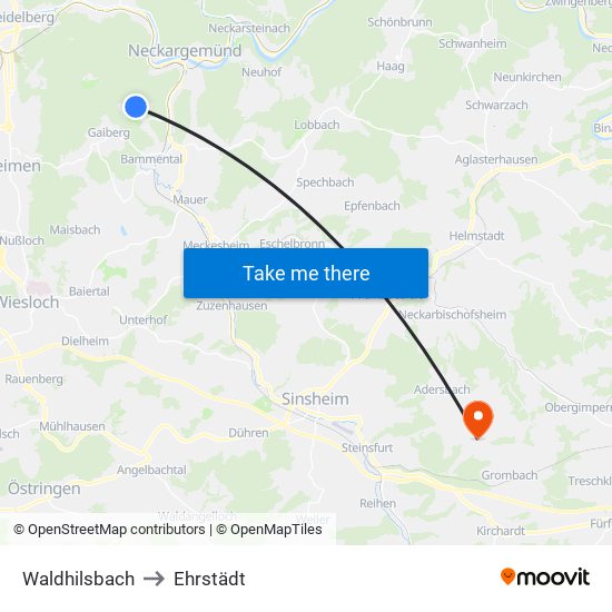 Waldhilsbach to Ehrstädt map