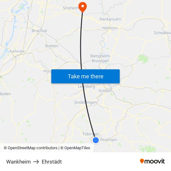 Wankheim to Ehrstädt map