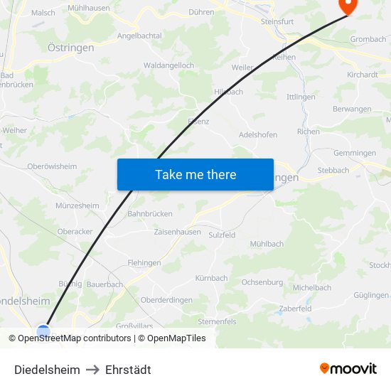 Diedelsheim to Ehrstädt map