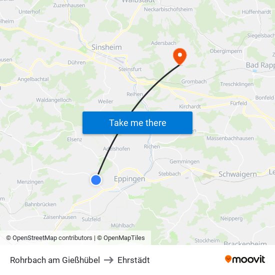 Rohrbach am Gießhübel to Ehrstädt map