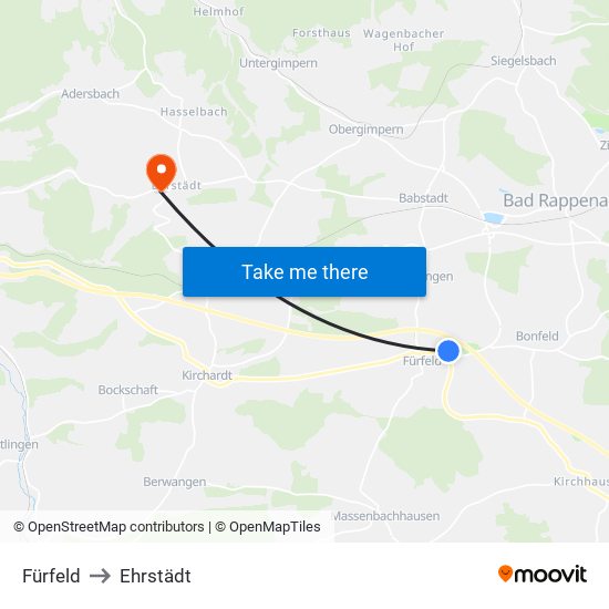 Fürfeld to Ehrstädt map