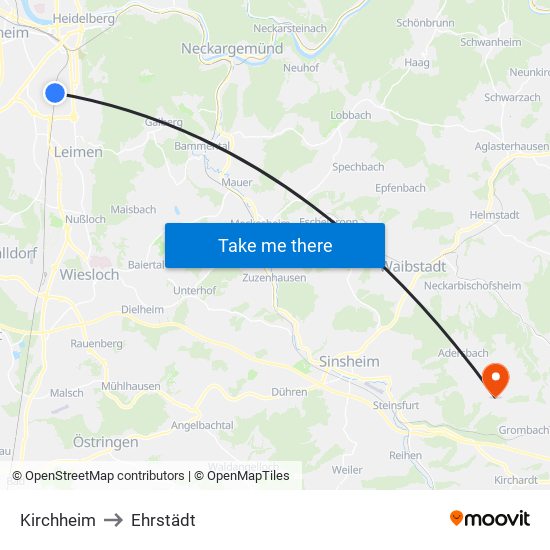 Kirchheim to Ehrstädt map