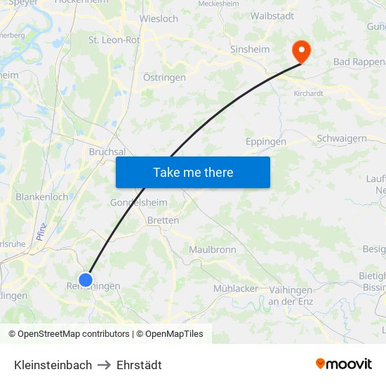 Kleinsteinbach to Ehrstädt map