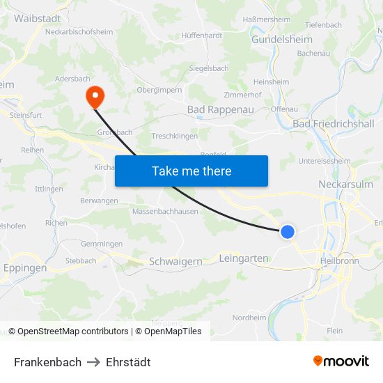 Frankenbach to Ehrstädt map