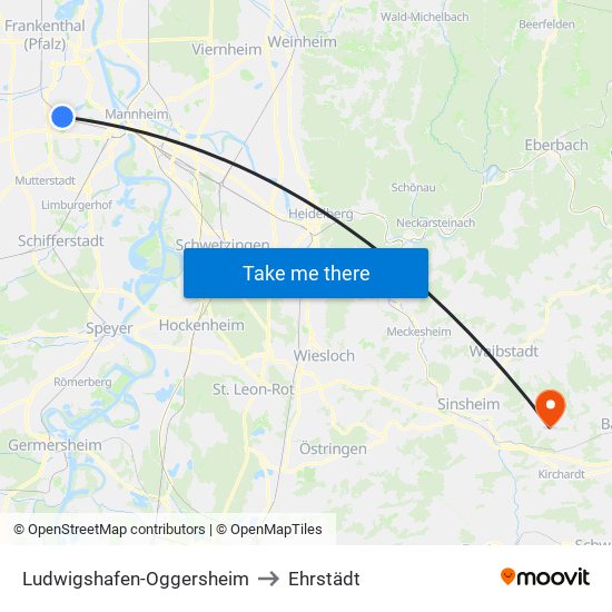 Ludwigshafen-Oggersheim to Ehrstädt map