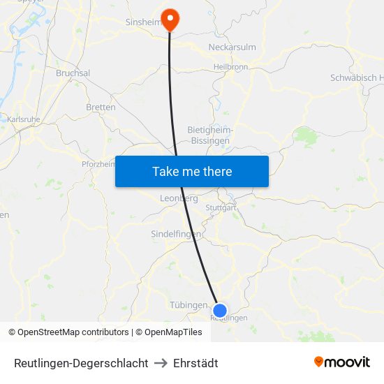 Reutlingen-Degerschlacht to Ehrstädt map